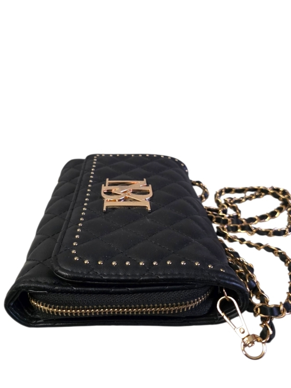 Badgley Mischka Black Quilted Crossbody Gold Chain Strap Evening Designer Bag - Picture 4 of 15
